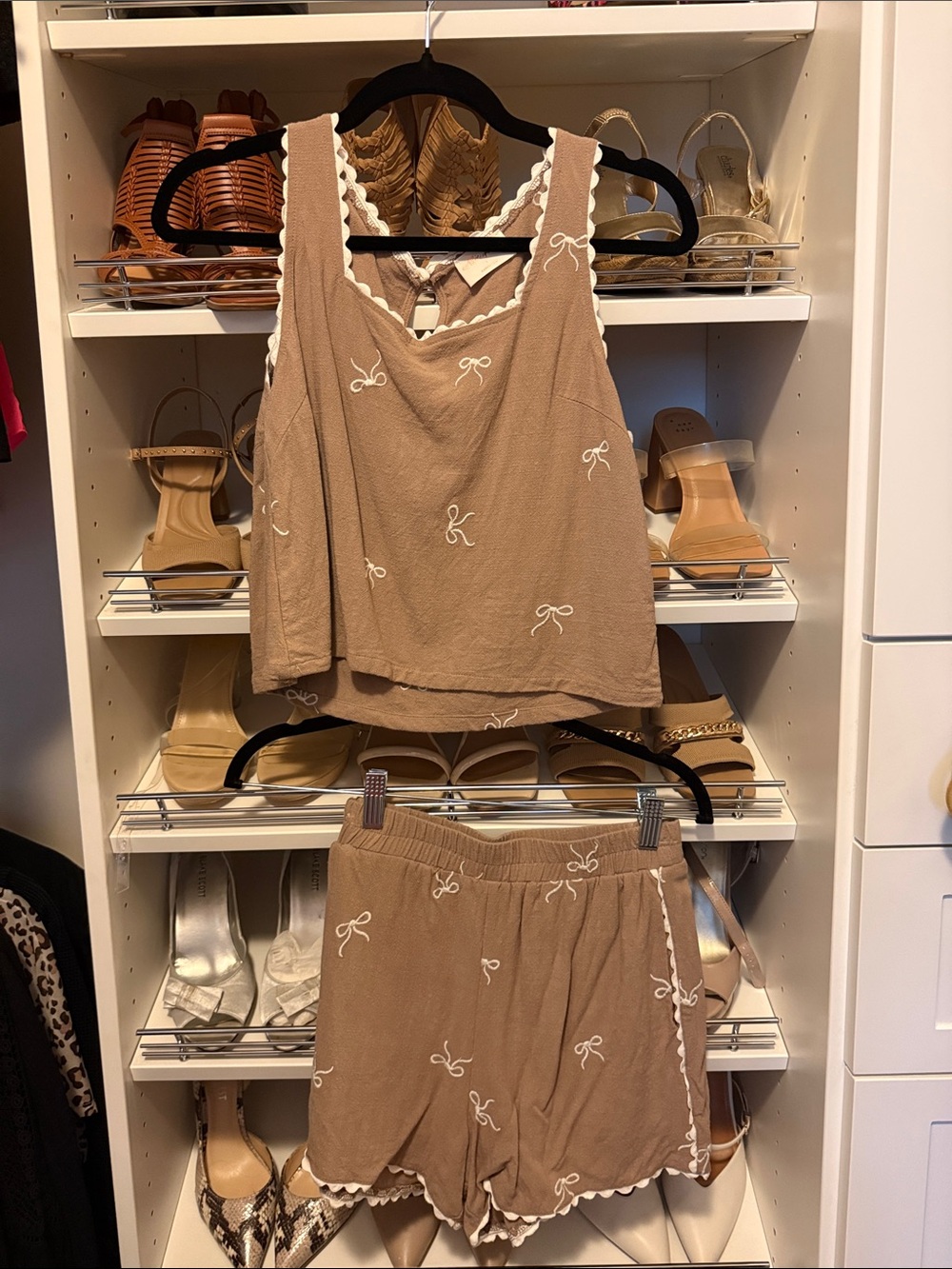 Scallop-Trim Tank & Short Sleep Set in Taupe